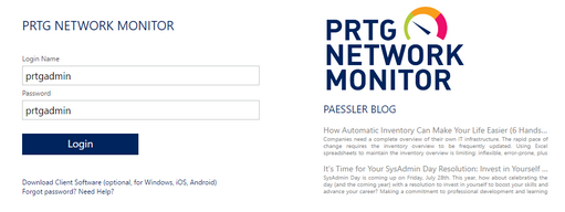 PRTG on Premises Login Screen